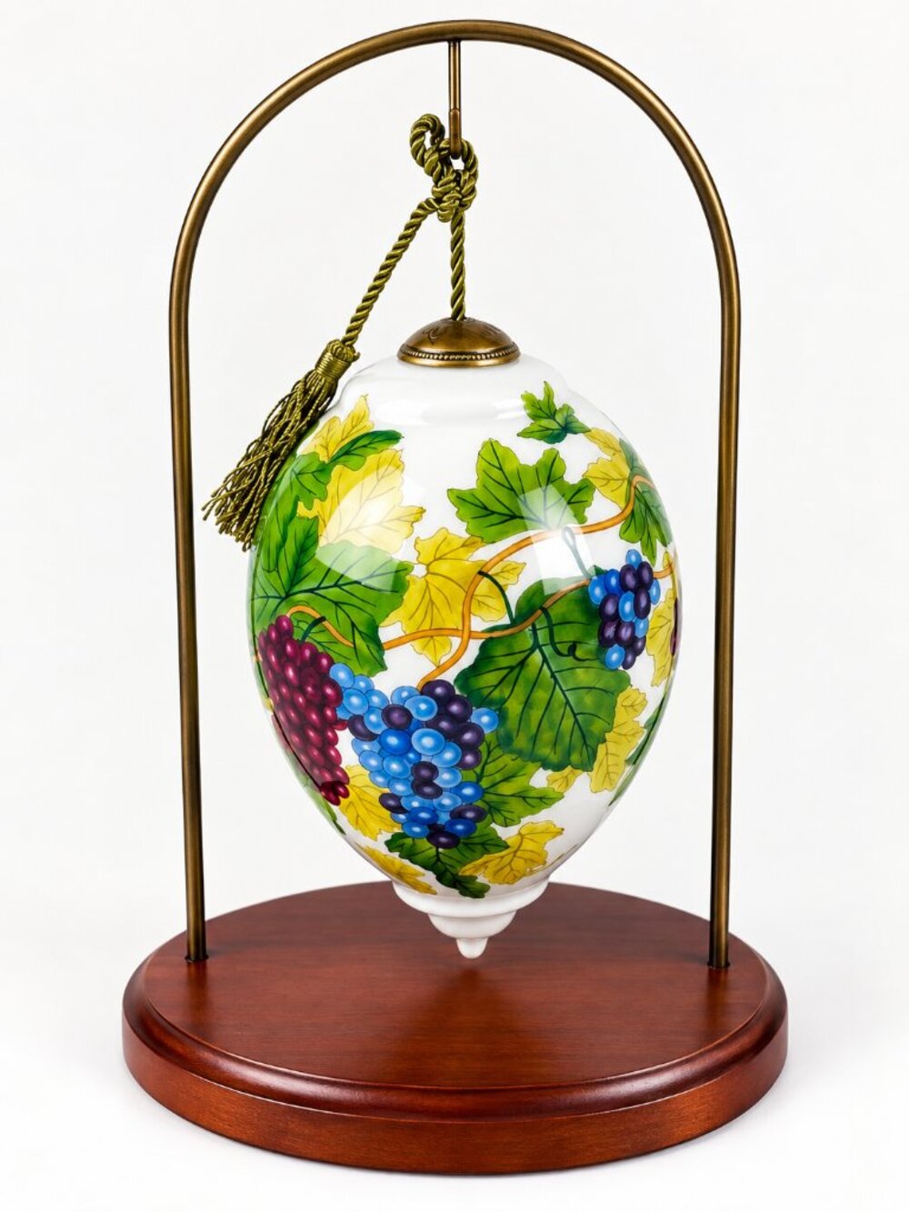 Ne’Qwa Art Paul Brent Hand Painted Glass Grape Ornament w/ Stand